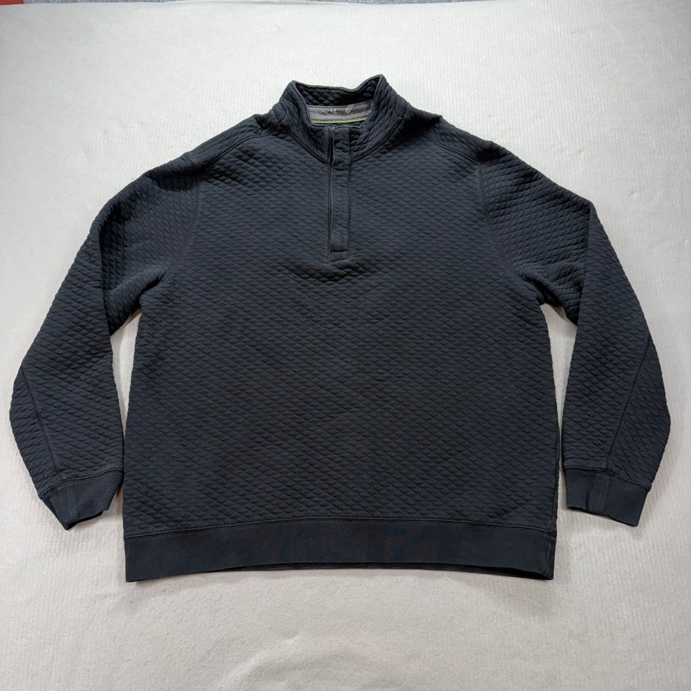 Tommy Bahama Quarter Zip Pullover Mens XL Black Quilted Diamond Mock‎ Neck